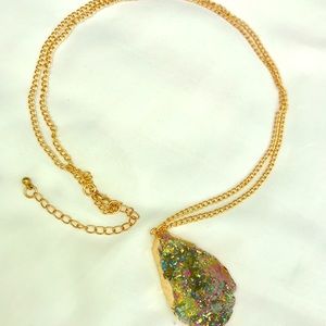Geode crystal necklace 18” multi colored